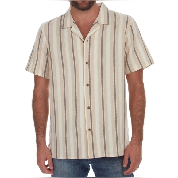 PX KIDS Short-Sleeve Sawyer Textured Resort Shirt, Tan Stripe, Size 10/12 KIDS - Picture 4 of 10